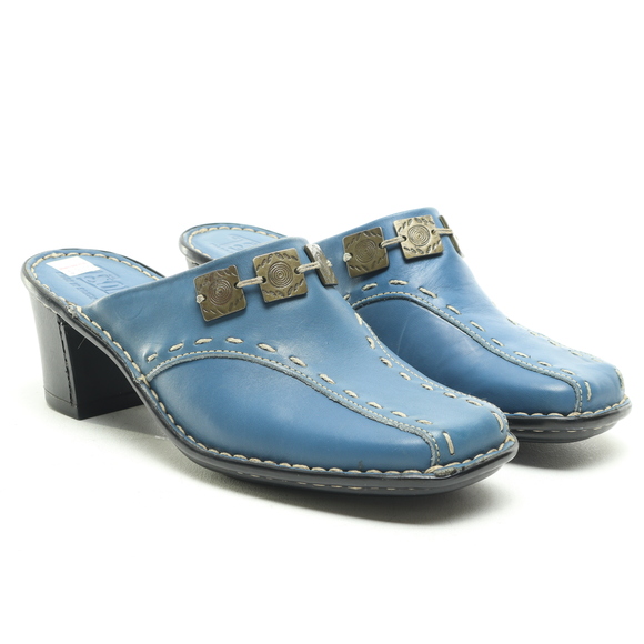 NWT Tsonga Leather Slip-In Square Toe Mules & Clogs Women 6 Shoe Blue/Black - Picture 4 of 16